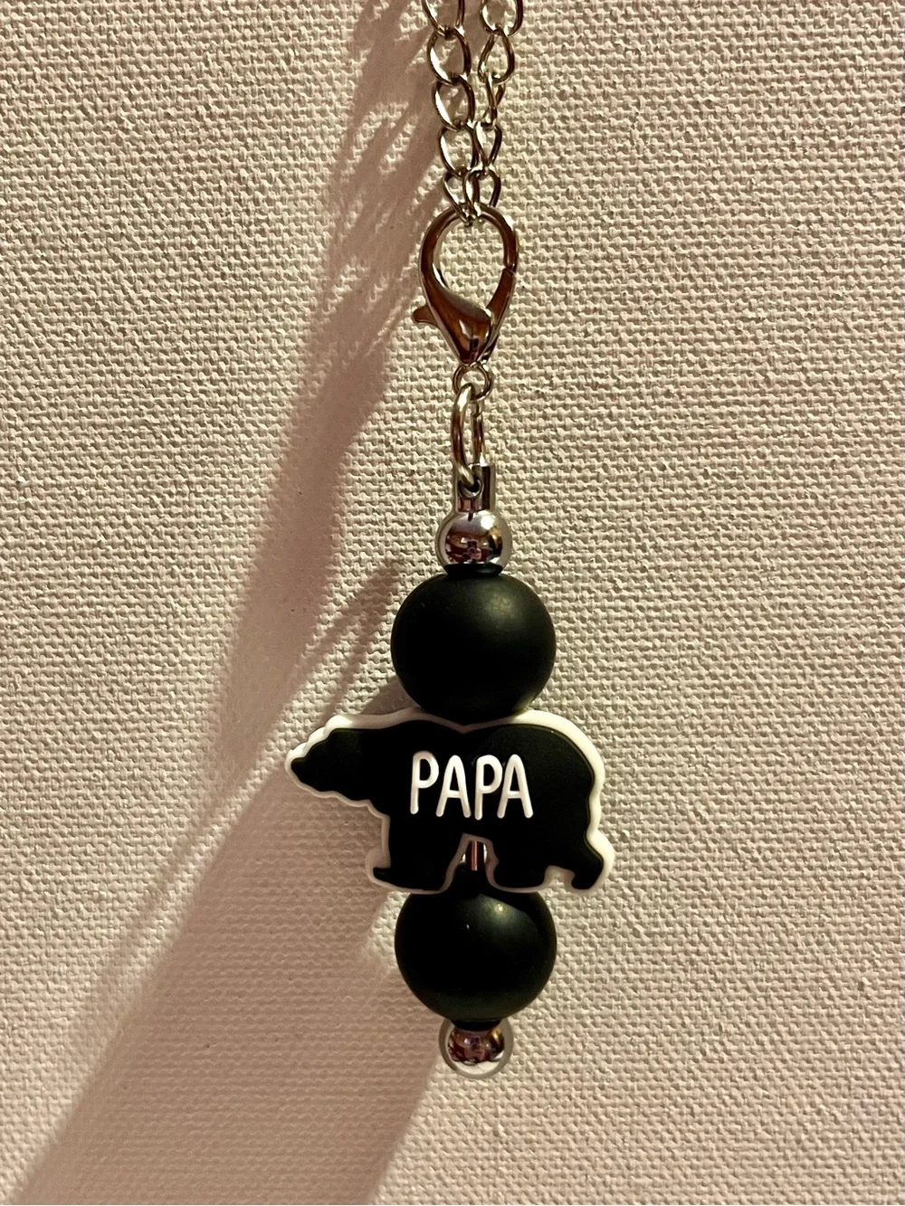 PAPA Bear w/Matte Black Beads on Silver Hardware Cup Charm